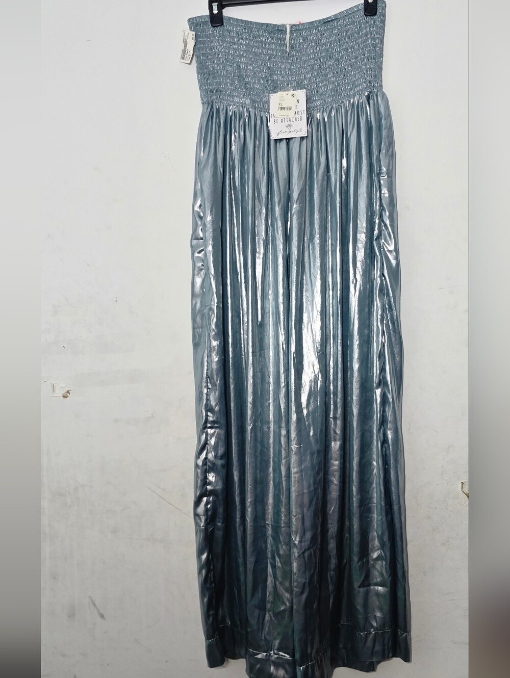 Free People Metallic Blue Pleated Maxi Skirt